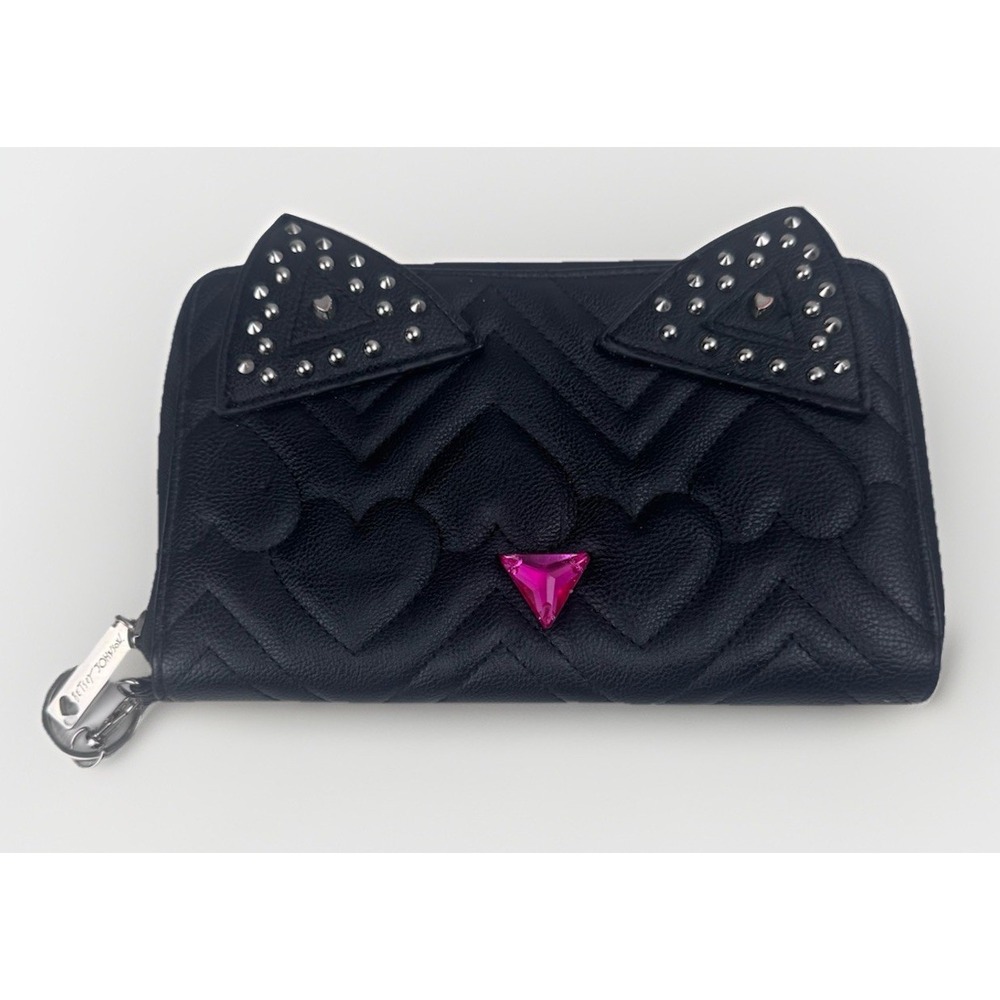 Betsey Johnson Black Quilted‎ Cat Wallet Bag Multi pocket